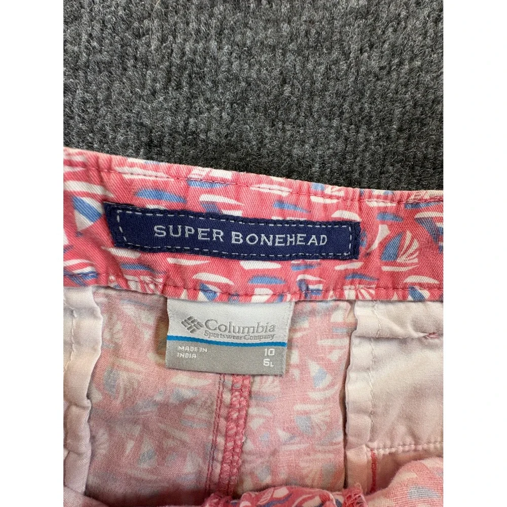 Columbia PFG Super Bonehead Pink Sailboat Print Short Womens 10 Nautical Coastal